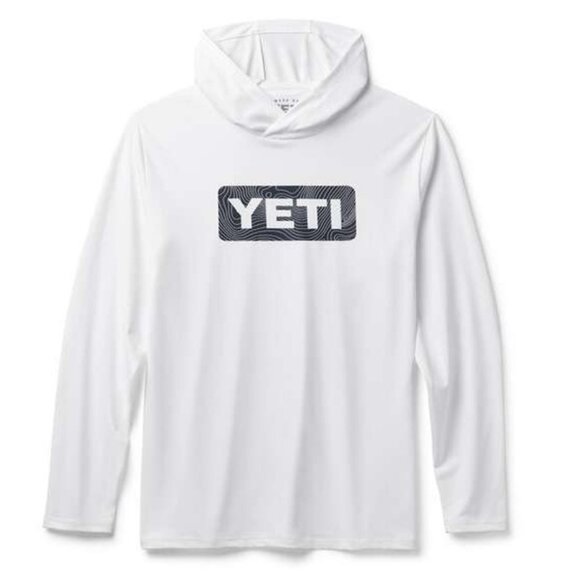 YETI Men’s White Navy Blue Wave Logo Badge Hoodie Long-Sleeve Sunshirt XL NWT - Picture 1 of 6